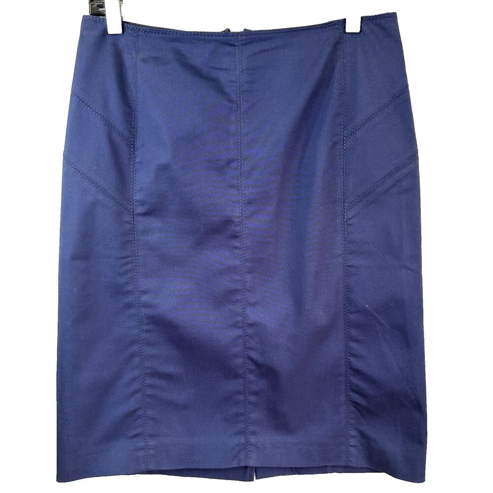 Max Mara Studio Women Navy Blue Cotton Knee-Length Lined Pencil Skirt Sz 8 Italy